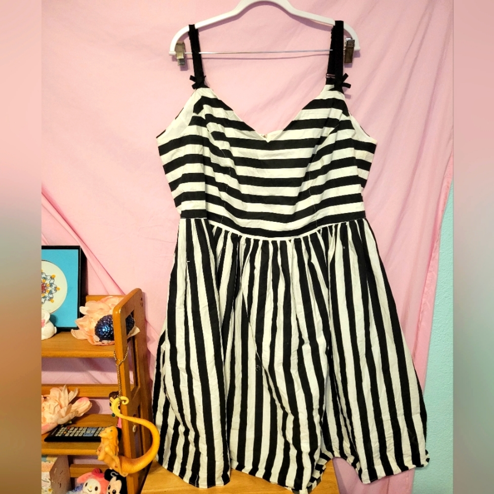 Hell Bunny Black and White stripe dress